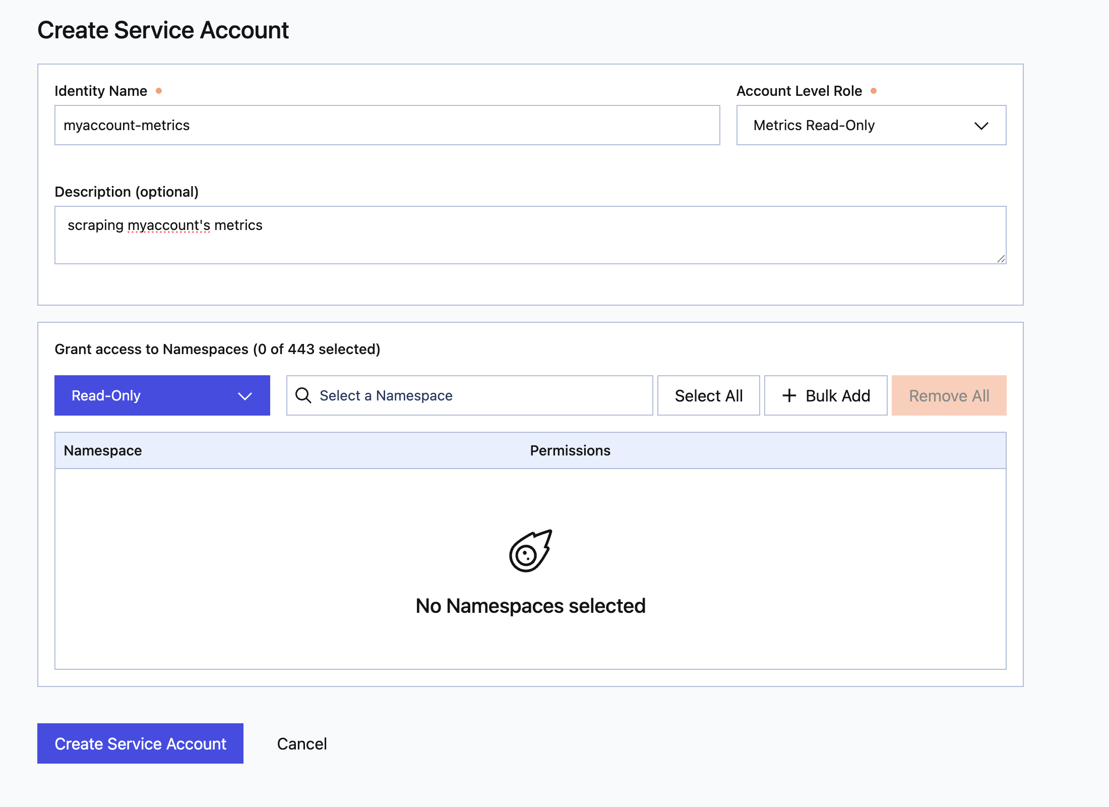 Create Service Account with Metrics Read-Only Role